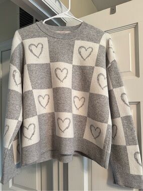 Loft Heart Checkered Sweater Size M